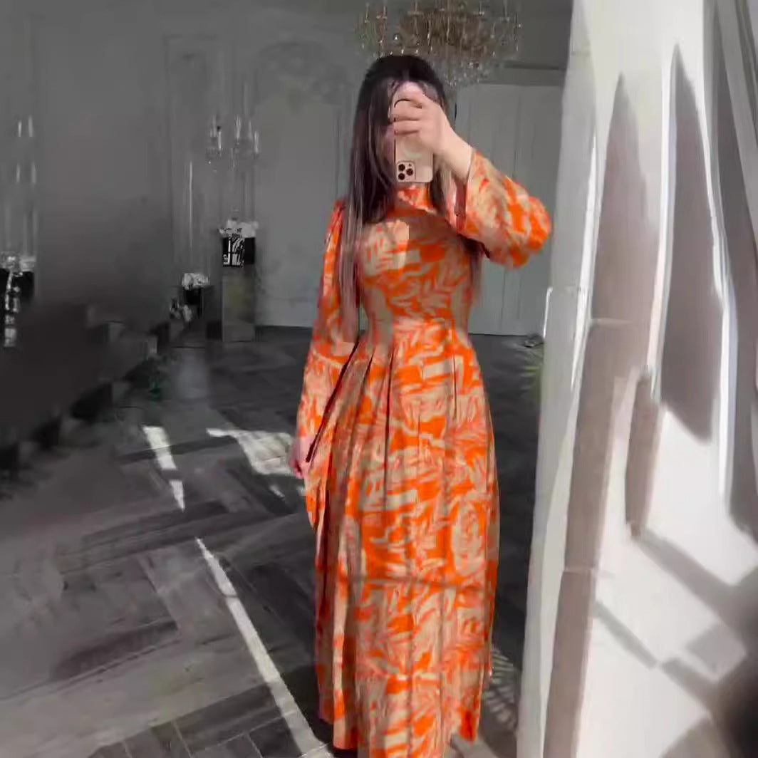 Women's Spring Printed Waist Slimming Exotic Long Dresses