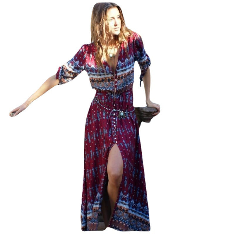 Women's Positioning Printed Wear Flower Long Dress