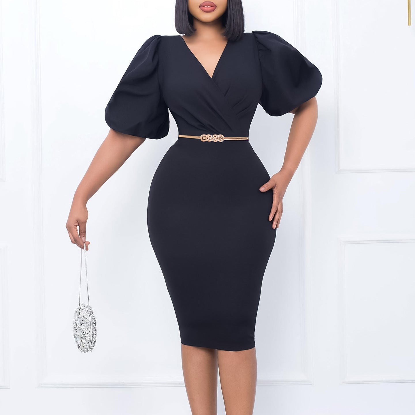 Women's Summer Puff Sleeve Hip Business Temperament Dress
