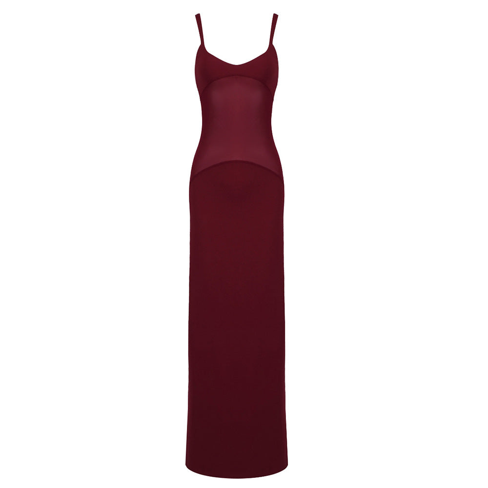 Women's Red Suspender Dress White High Waist For Dresses
