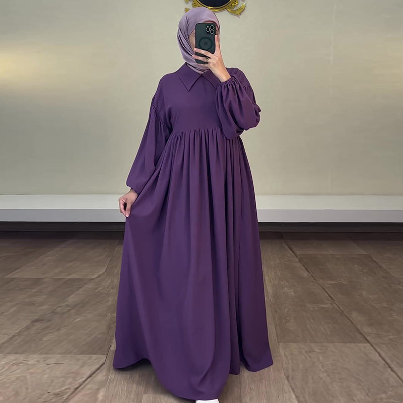 Women's Autumn Solid Color Casual Style Lantern Sleeve High Dresses