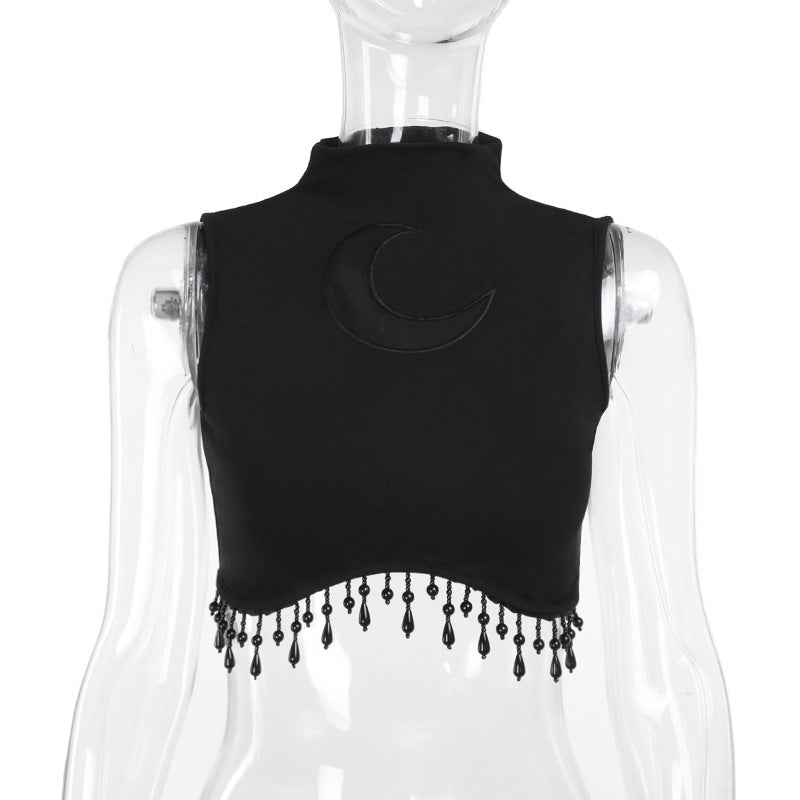 Women's Personalized Moon Chain Small Turtleneck Sleeveless Tops