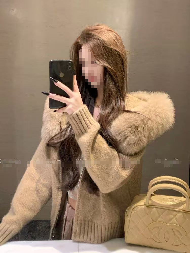 Women's Thickened Hooded Large Fur Collar Fashionable Women's Sweater