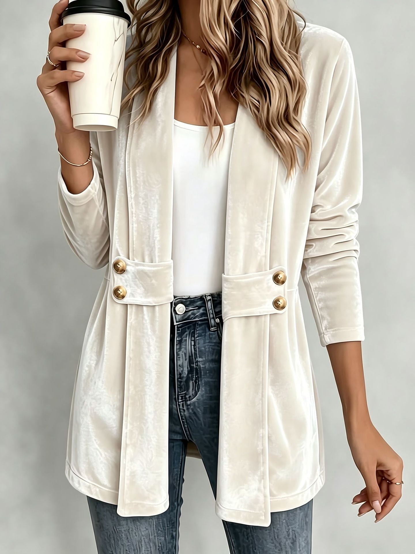 Women's Double-breasted Decorative Gold Veet Idle Style Versatile Women's Sweater