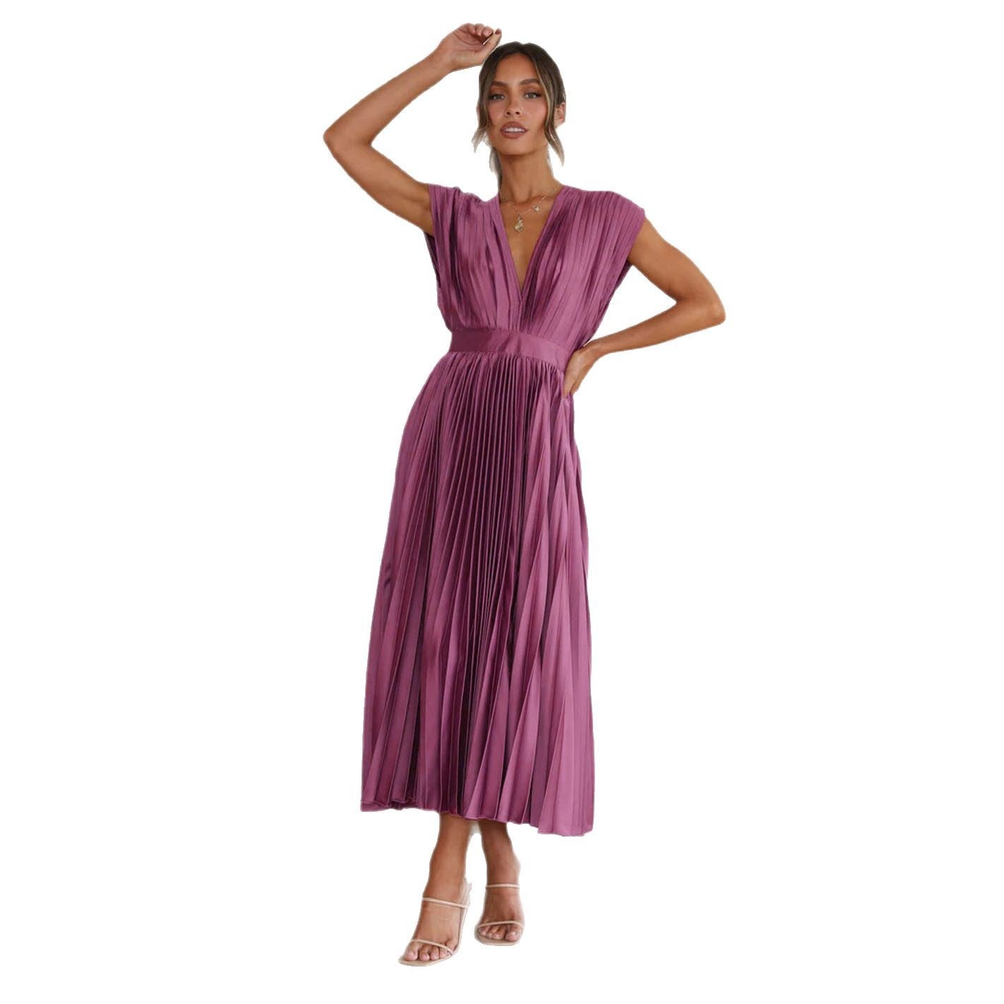 Sexy Pleated Dress Casual Loose Zip Dresses