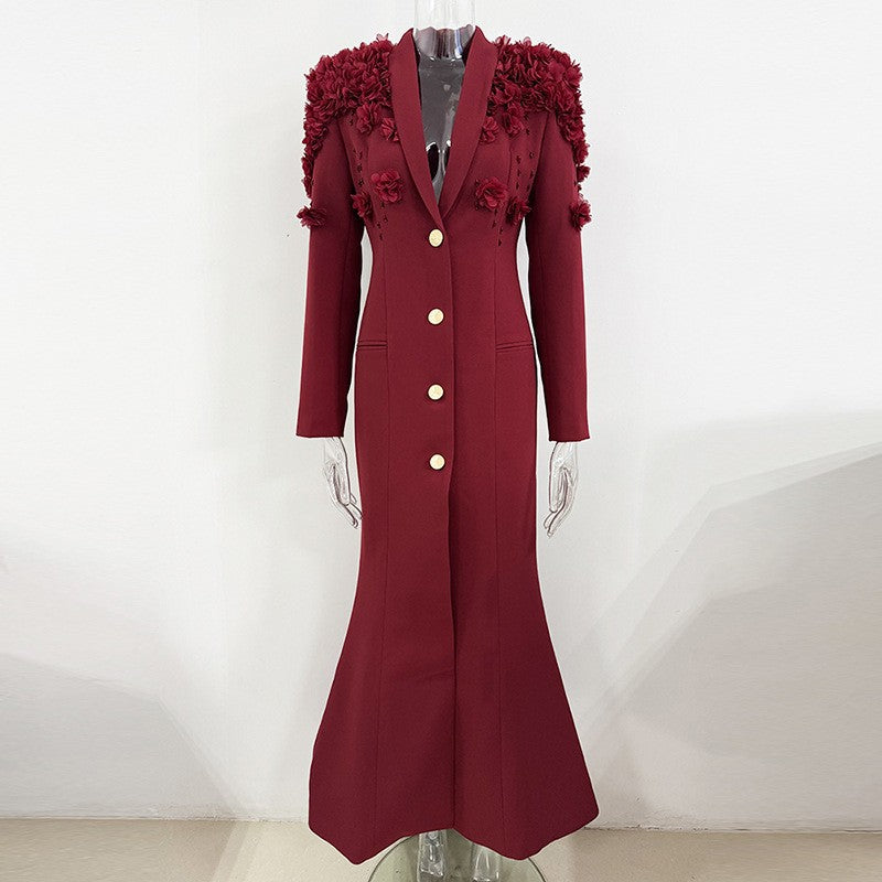 Fashion Bead Three-dimensional Flower Green Fruit Collar Dress