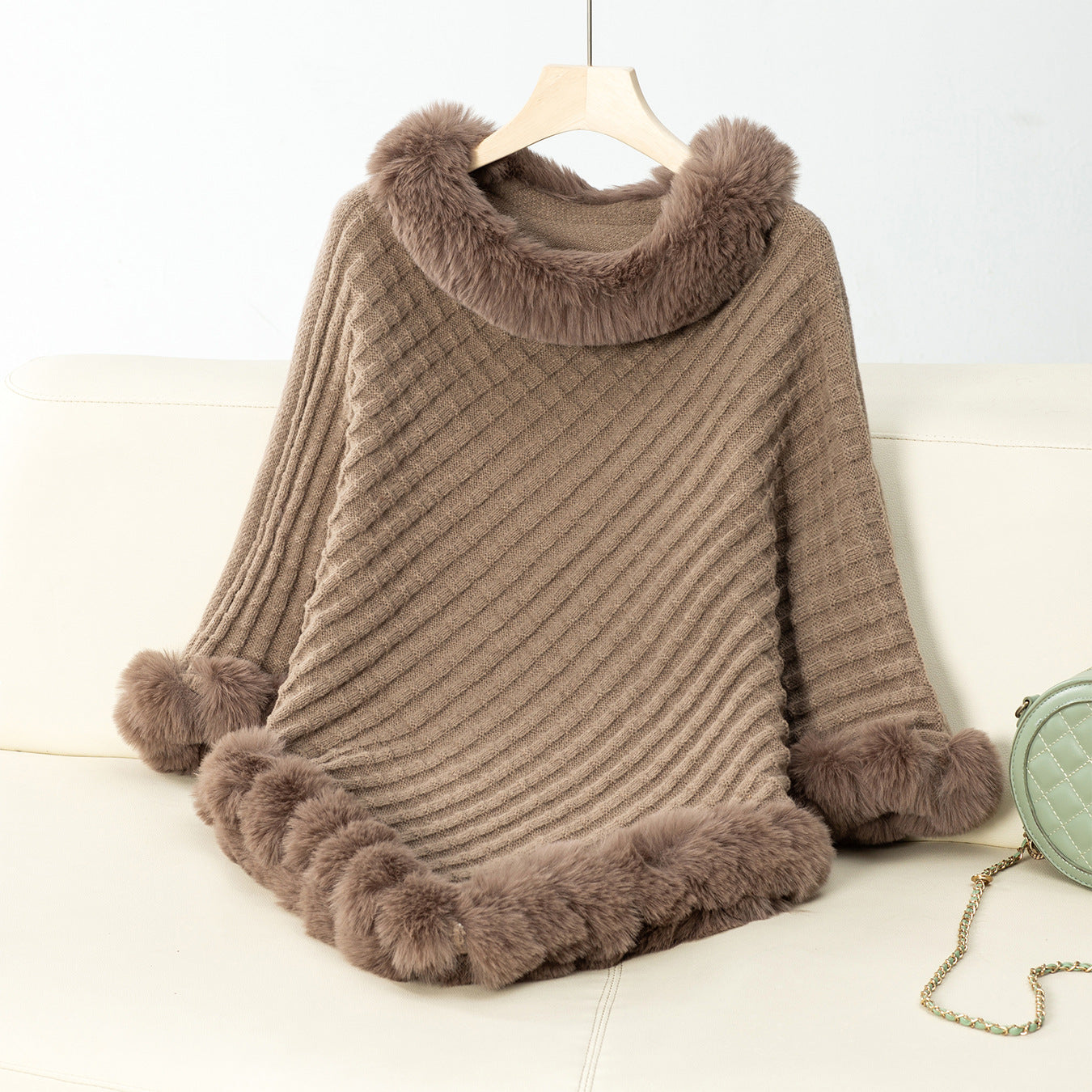 Women's Solid Color Fur Collar Pullover Thick Retro Plaid Women's Sweater