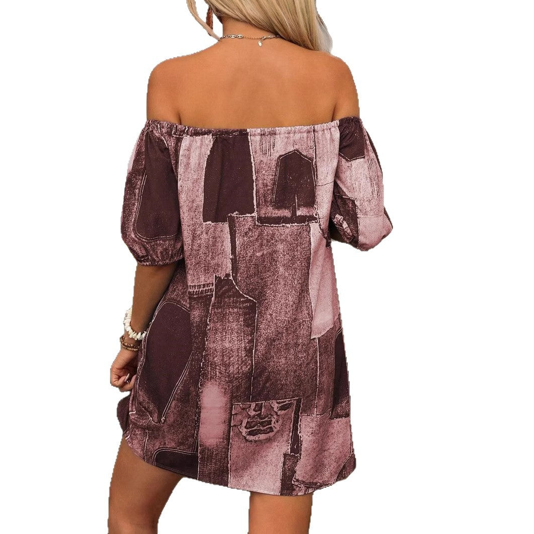 Women's Fashion Printed Contrast Color Casual Vacation Lantern Dress