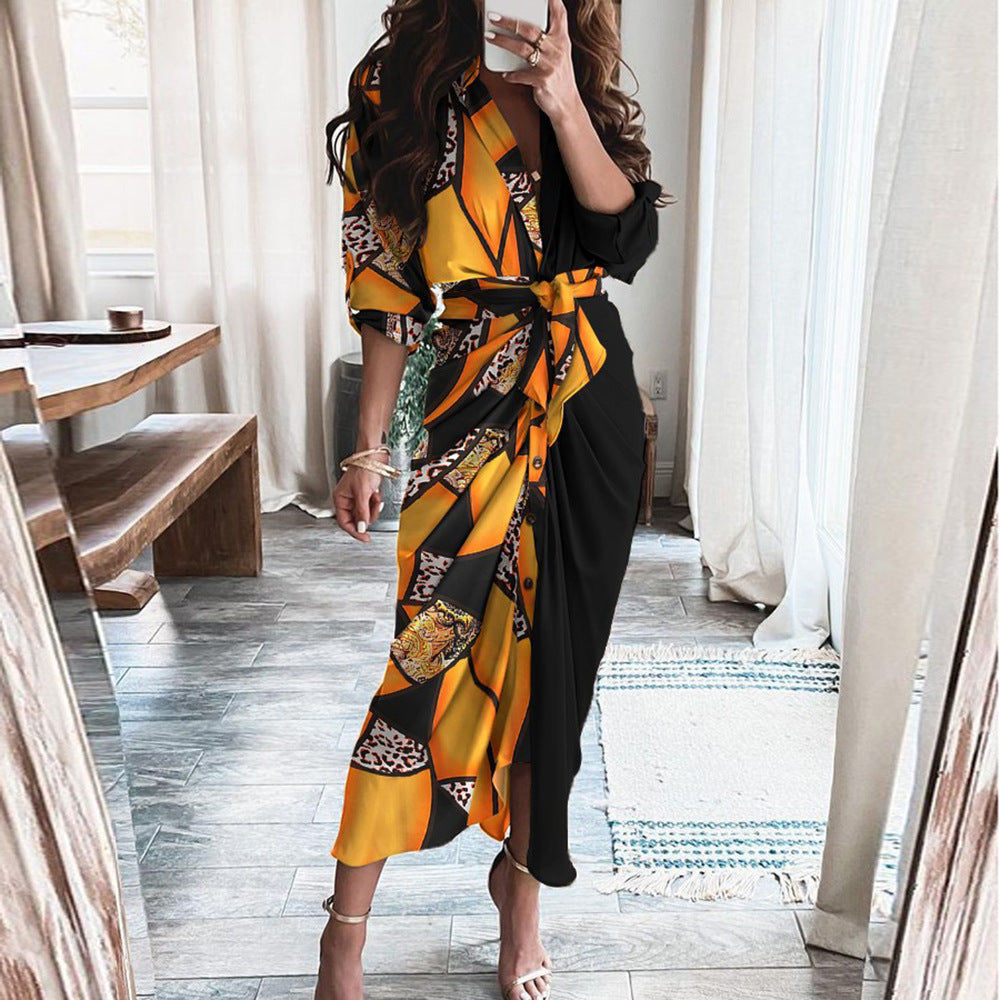 Women's Spring Sexy Print Pleated Irregular Dress Dresses