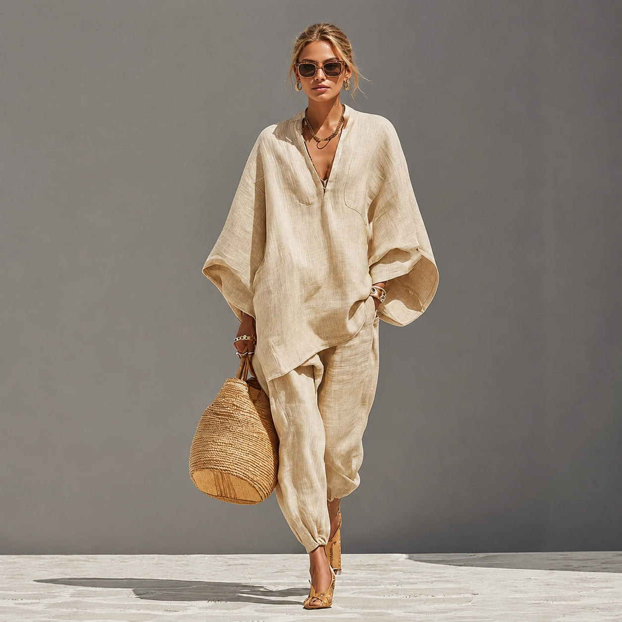 Women's Wear Style Design Batwing Sleeve Lazy Fashion Casual Suit