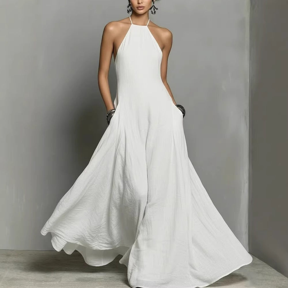Women's Clothes Elegant Sexy Pure Color Halter Backless Dress