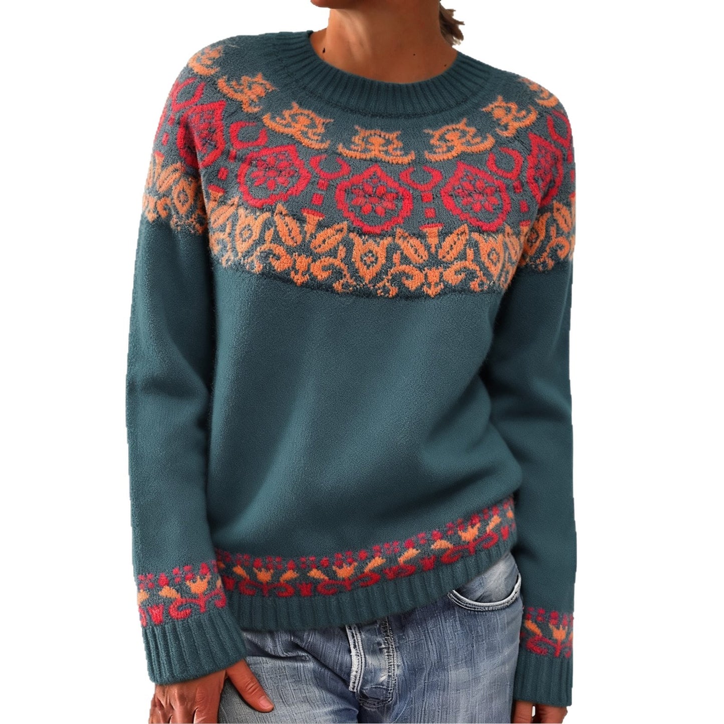 Women's Round Neck Multicolor Loose Fashion Pullover Sweaters