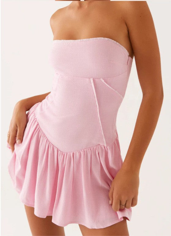 Women's Pure Color Cold-shoulder Waist Trimming Tube Tops