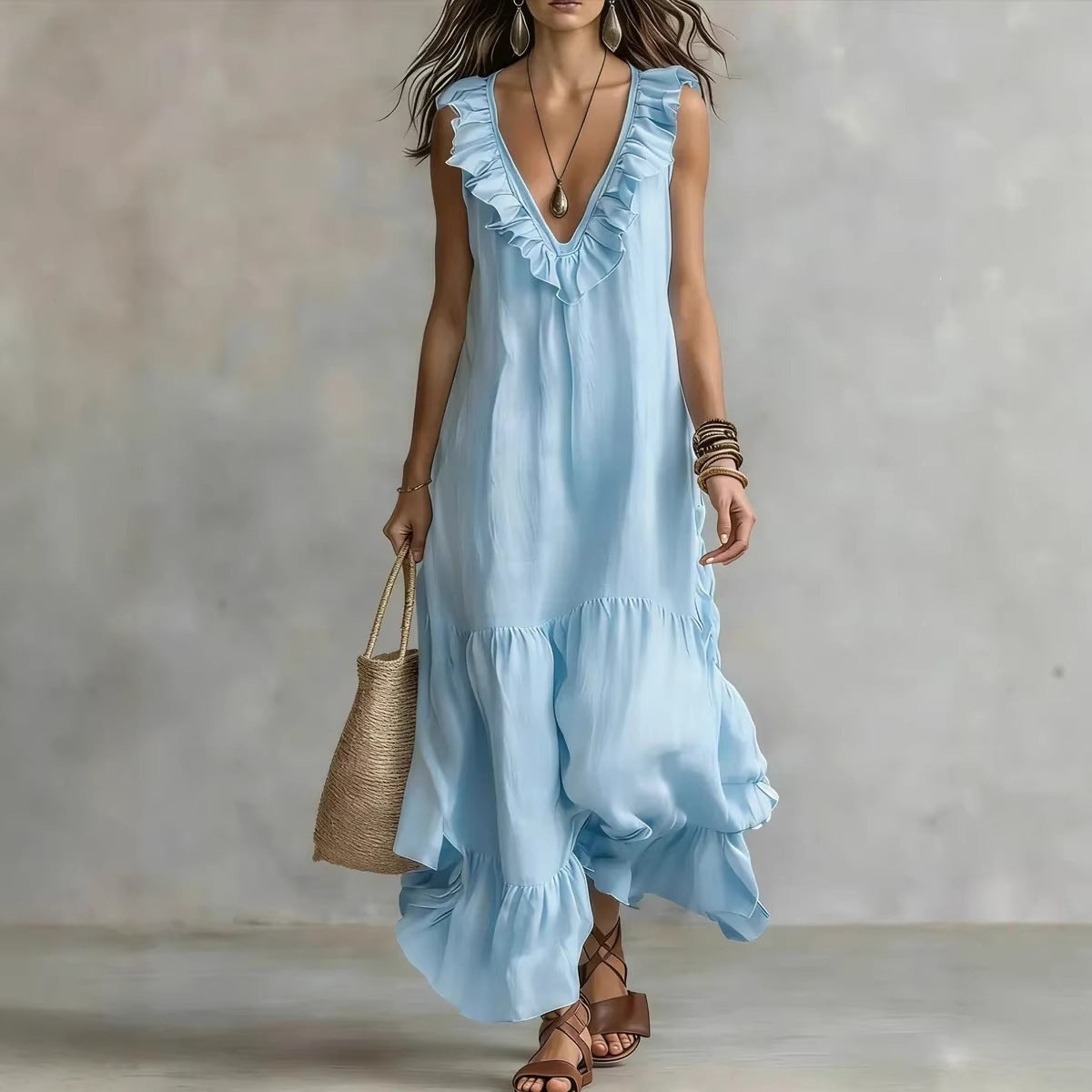Women's Solid Color Sleeveless Cotton Linen Swing Dress