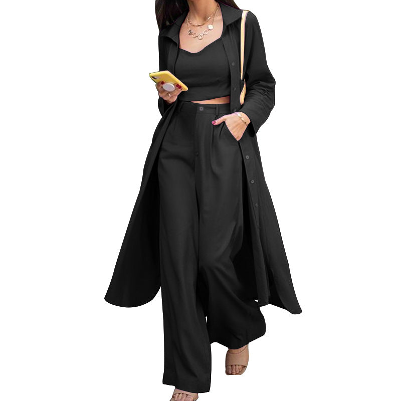 Women's Autumn Fashionable Mid-length Shirt Sling Straight Suits
