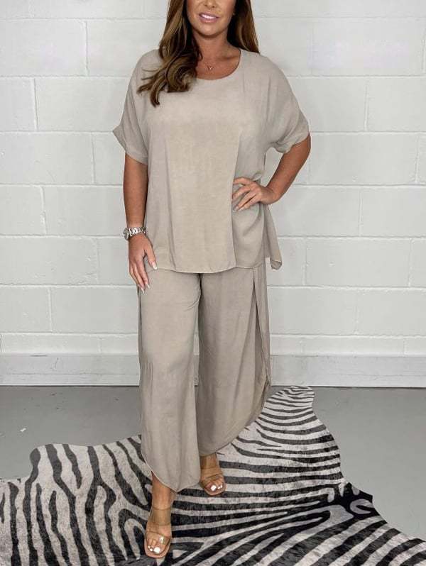 Solid Color Split Side Wide Leg Fashion Casual Suit