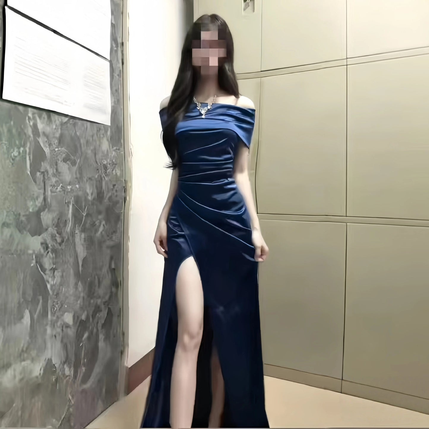 French Style Gown Satin Texture Slit Dress