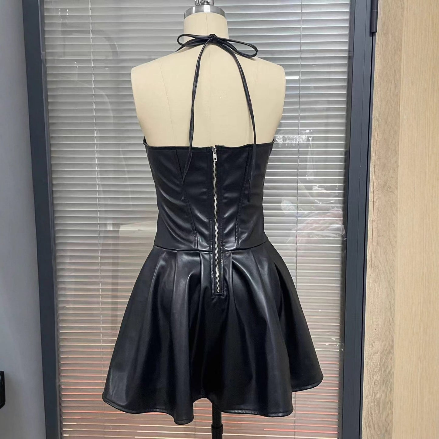 Women's Solid Color Sleeveless Sexy Tube Leather Dresses