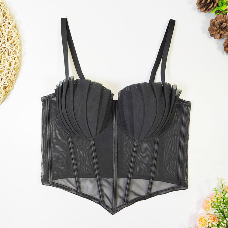 Women's French Style Design Mesh Lace Beautiful Back Underwear Outer Tops