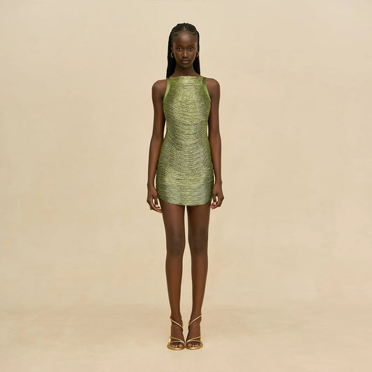 Bandage Metallic Yarn Tassel Sleeveless Slim Fit Dress