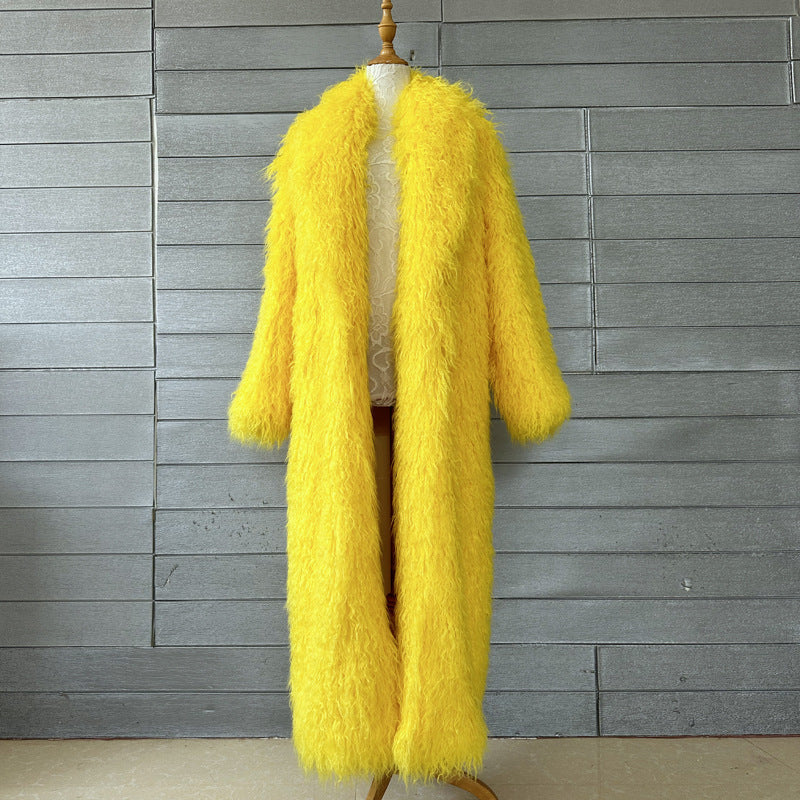 Fur Imitated Tibet Sheep Green Fruit Collar Over Coats