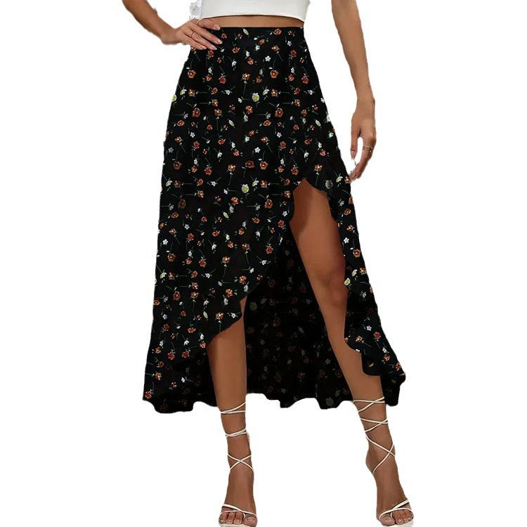 Women's Romantic Elegant Floral Lotus Leaf Hem Skirts