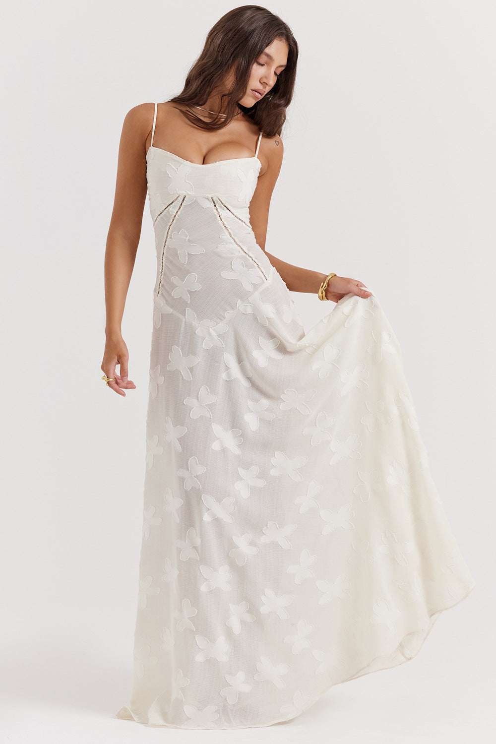Women's Sling Backless Dress Chiffon Embroidered Square Evening Dresses