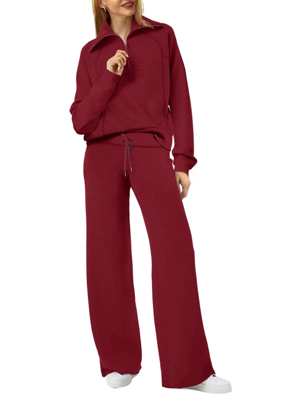 Women's Exercise Zipper Sweatshirt Wide Leg Pants