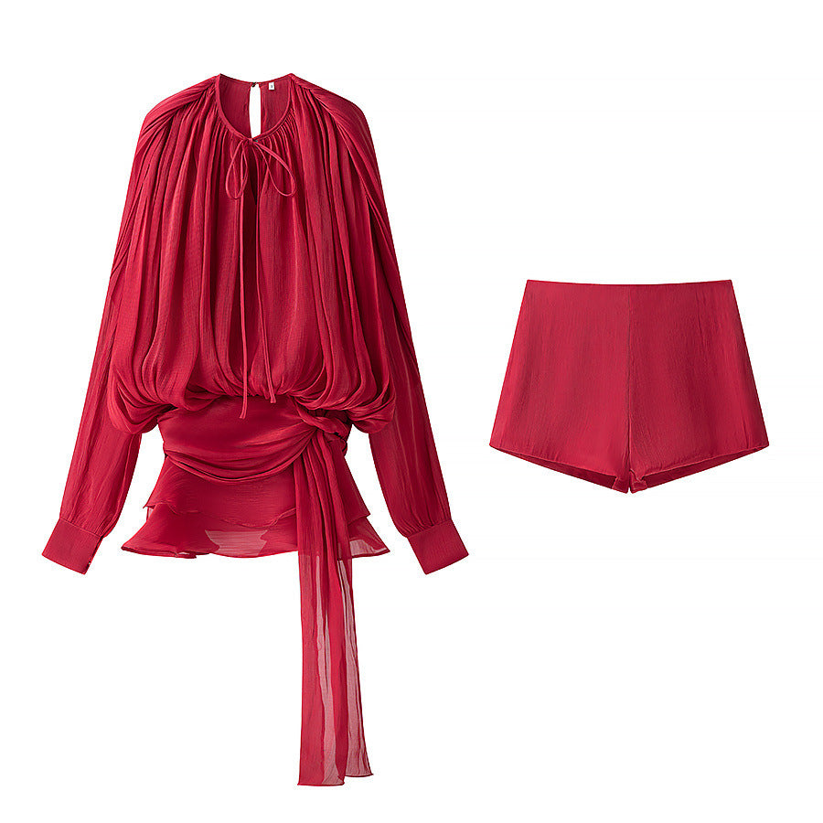 Women's Elegant Pleated Mesh Puff Sleeve Dresses