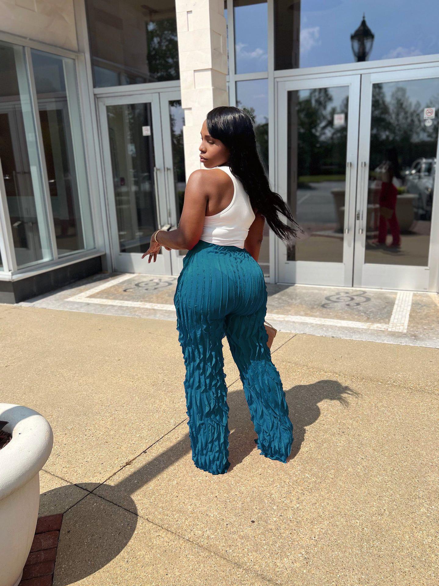 Women's Mesh Wavy Ruffled Loose High Waist Pants