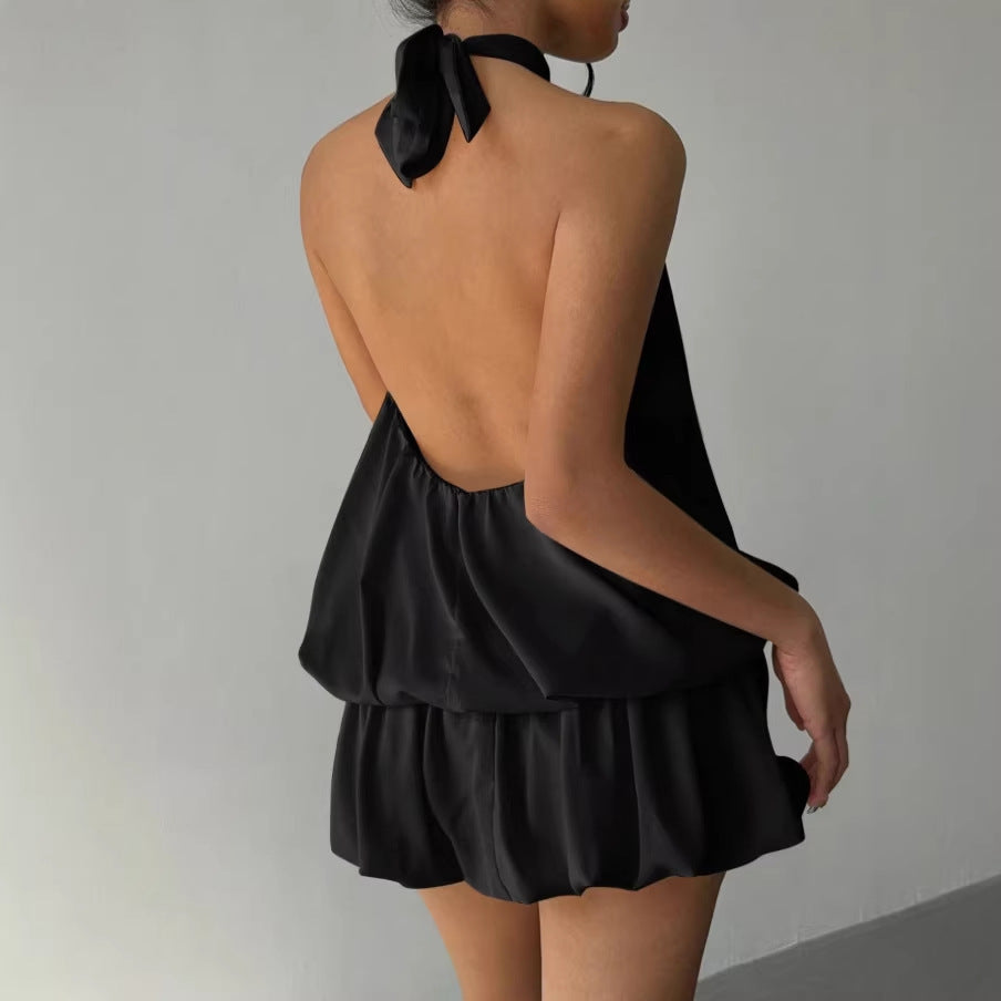 Summer Solid Color Sleeveless Backless Sexy Seaside Vacation Style Dress