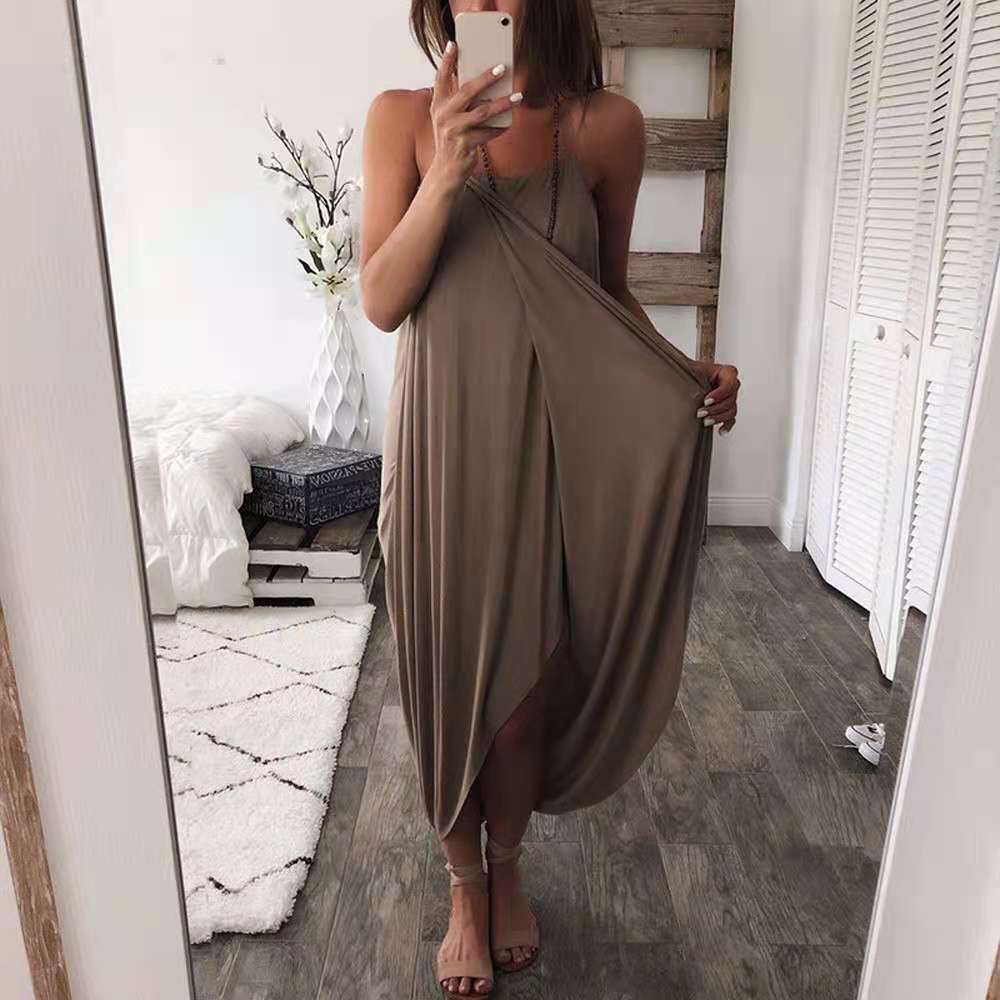 Knitted Sling Loose Irregular Dress Solid Dresses
