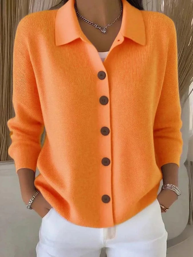 Women's Button Knitted Lapel Solid Color Casual Sweater