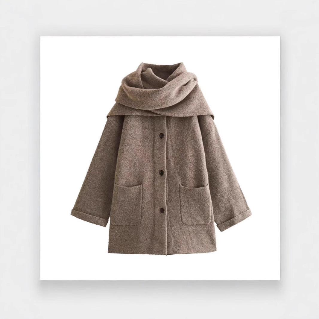 Women's Stylish Elegant Knitted With Scarf Coats
