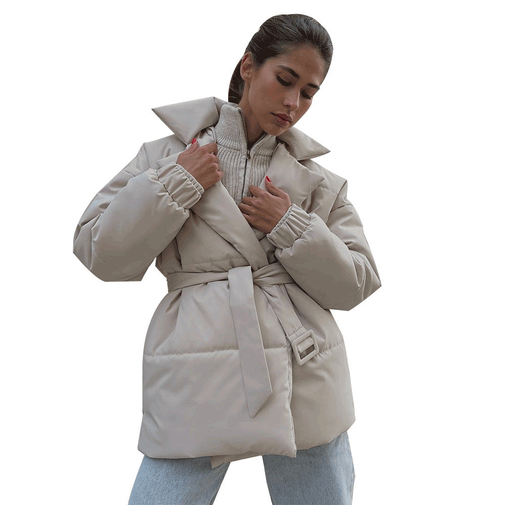 Cotton Winter Thickened Slimming Cinched Solid Coats