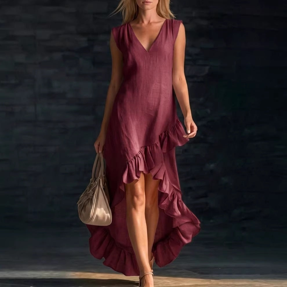 Fashion Romantic Sleeveless Flounce Hem Cotton Dress