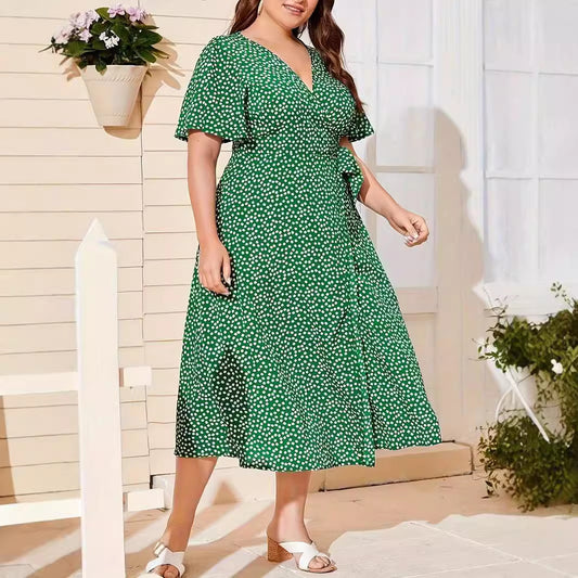 Attractive High Waist Wrap Printed Dress Dresses