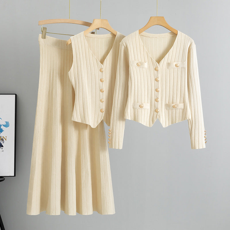 Women's Korean Style Three-piece Set Knitted Fashion Casual Suit
