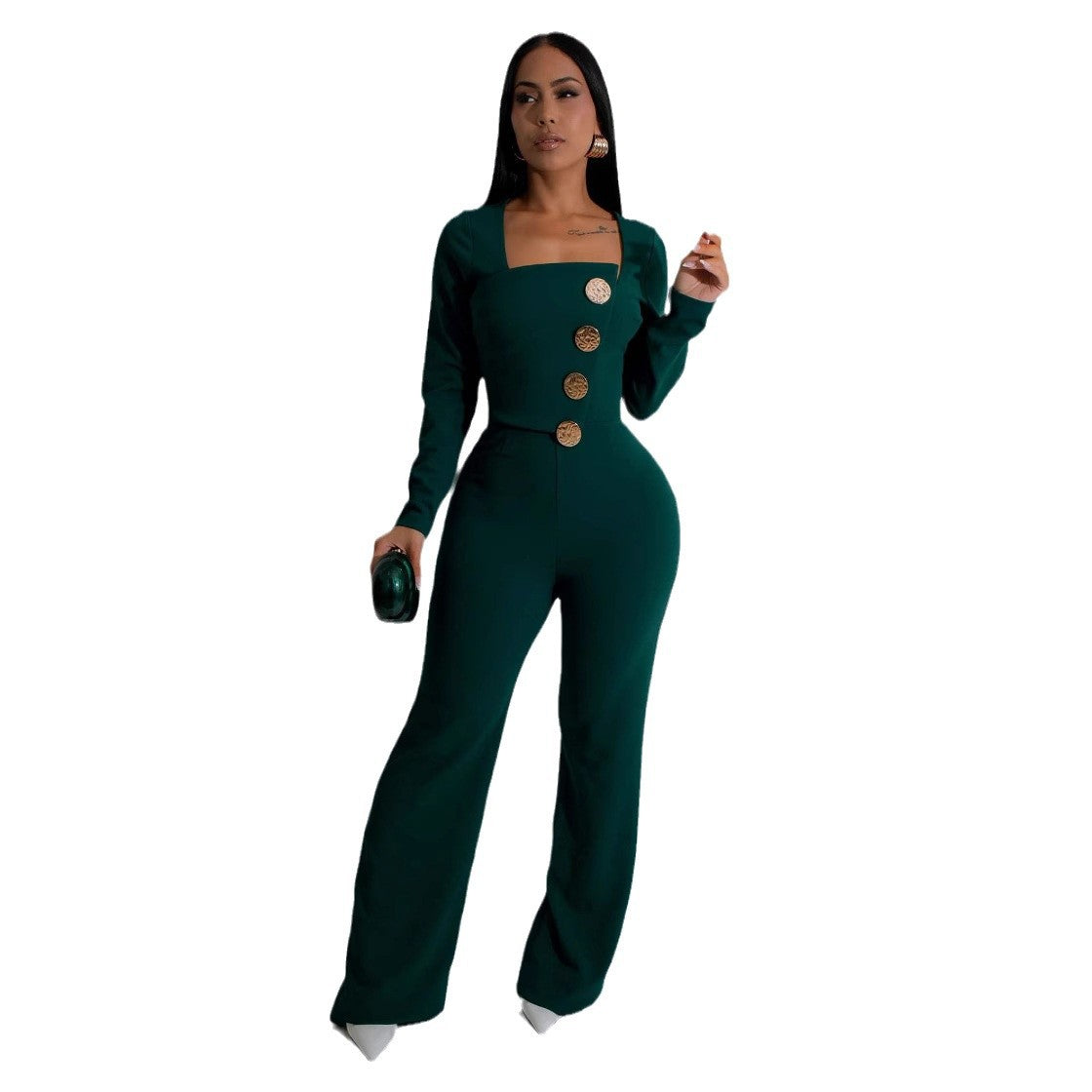 Women's Line Stitching Large Buttons Long-sleeved Sports Suits