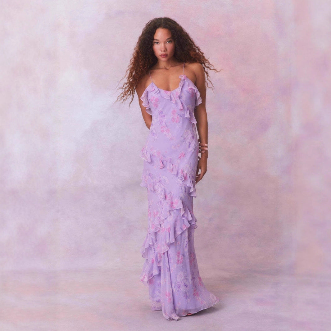 Summer Brace Sleeveless Ruffled Patchwork Long Dress