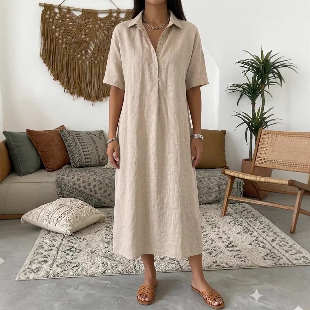 Women's Casual Comfortable Collar Linen Sleeve Shorts