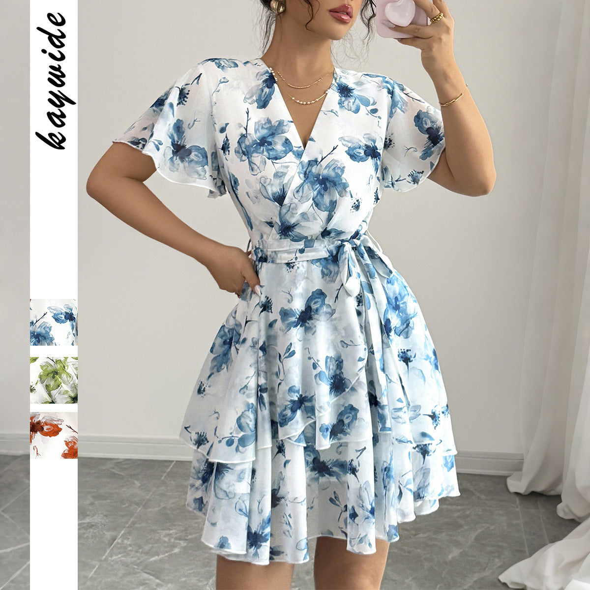 Women's Casual Holiday Floral Print Sleeve Cake Dress