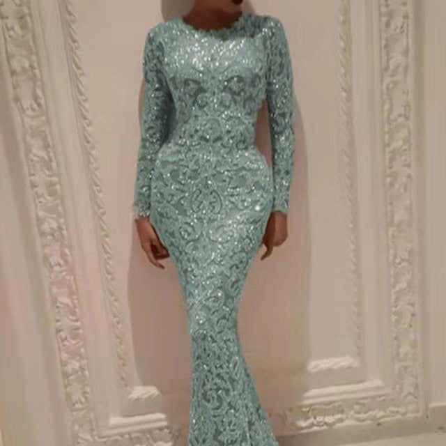 Women's Bronzing Long-sleeved Sexy Dress Dinner Dresses