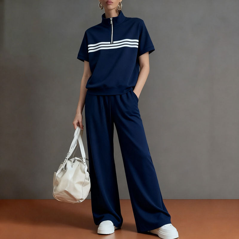 Women's Sportswear Stand Collar Short-sleeved Shirt Two-piece Fashion Casual Suit