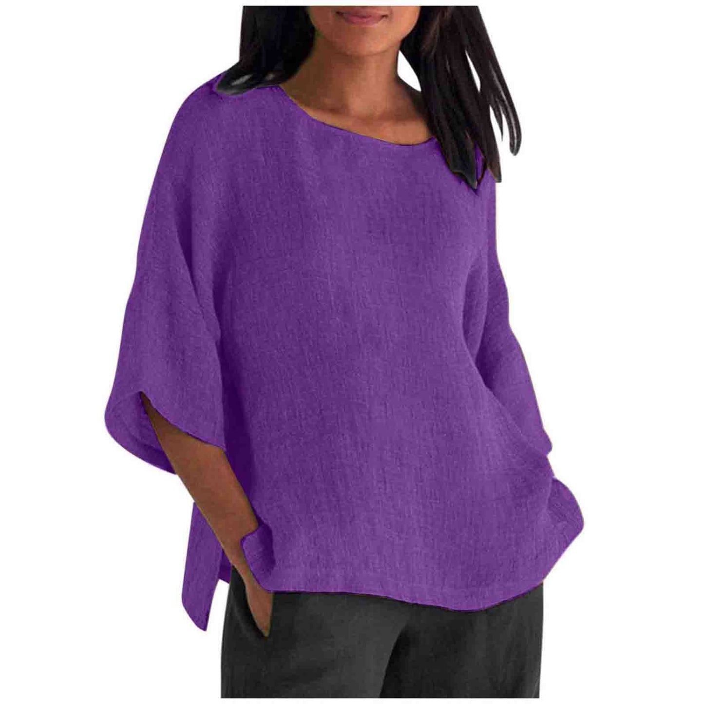 Women's Delivery Three-quarter Sleeve Round Neck Cotton Blouses