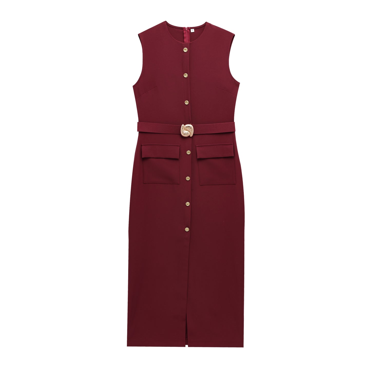 Women's Belt Sleeveless Round Neck Midi Dress Dresses