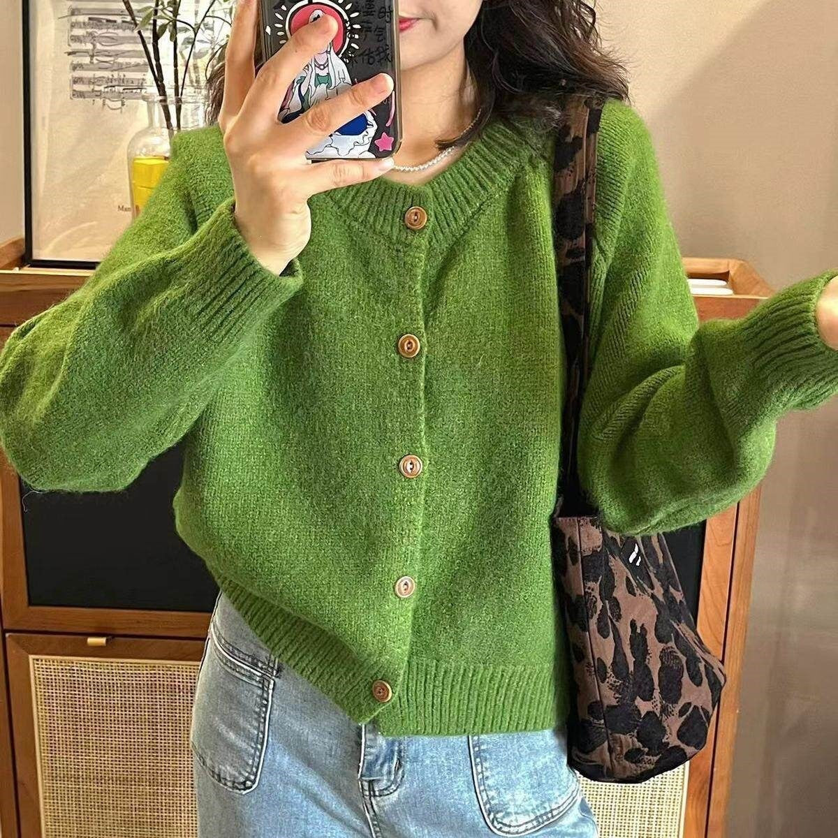 Women's Of Design Round Neck Loose Pure Color Idle Knitwear
