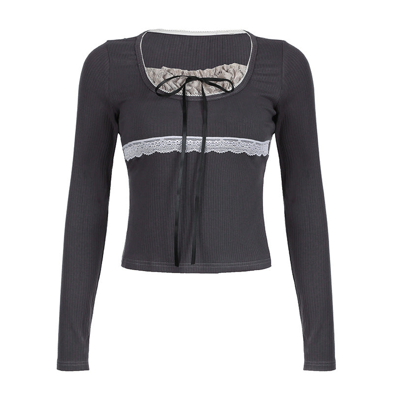 Women's Lace Stitching Fake Two-piece Sexy Low-cut Blouses