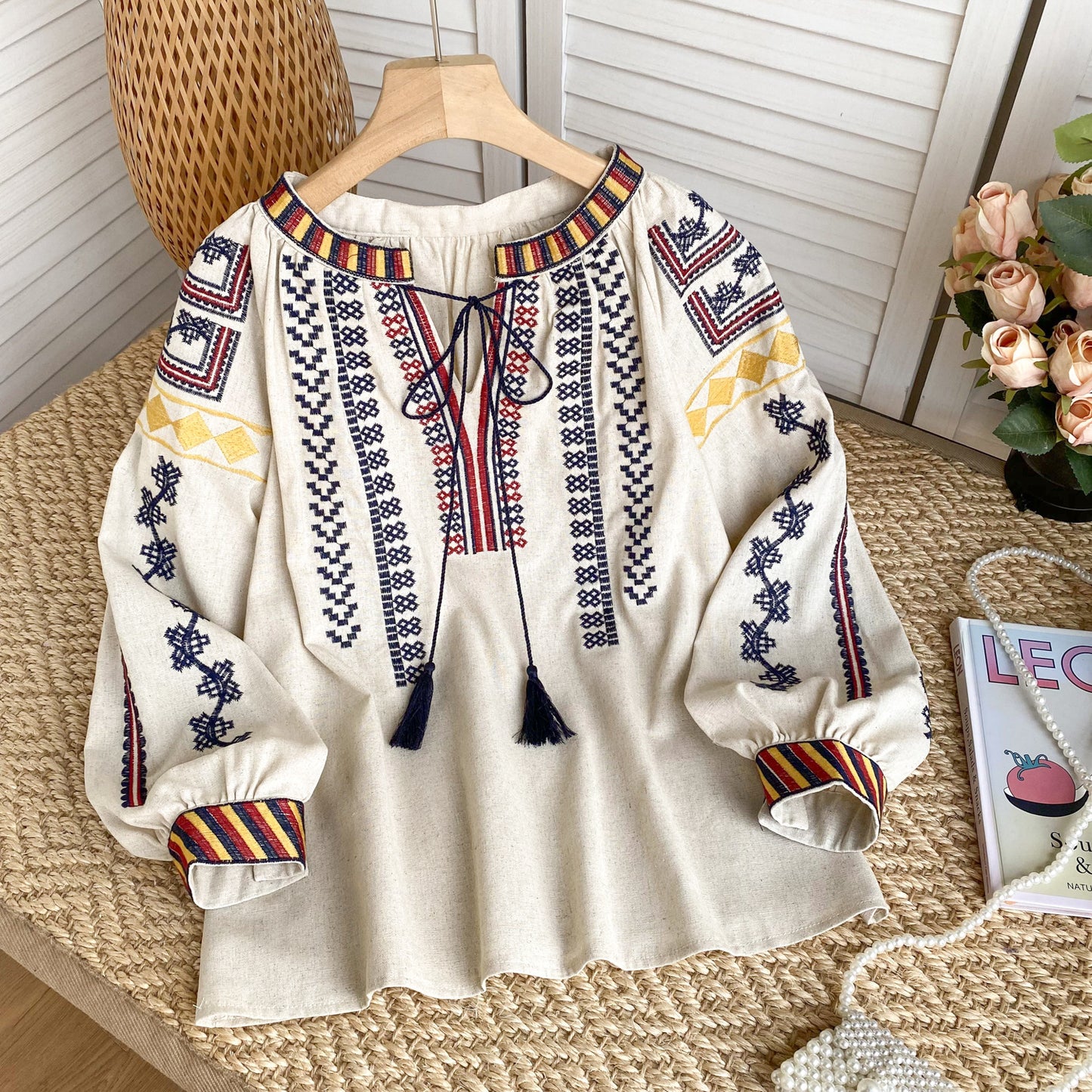 Women's Retro Embroidered Shirt Bohemian Vacation Style Tops