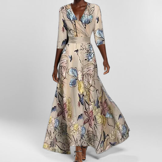 Women's Fashion Temperament Elegant Sleeve Printed Swing Dresses
